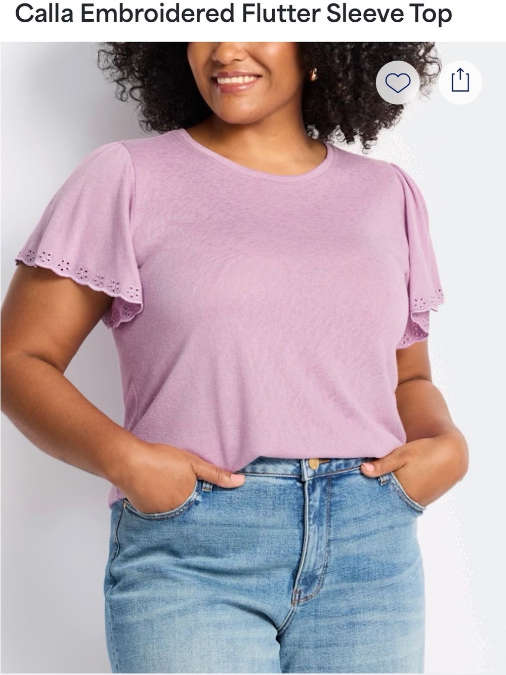 bobeau Lilac Short Sleeve Eyelet-Ruffle Tee